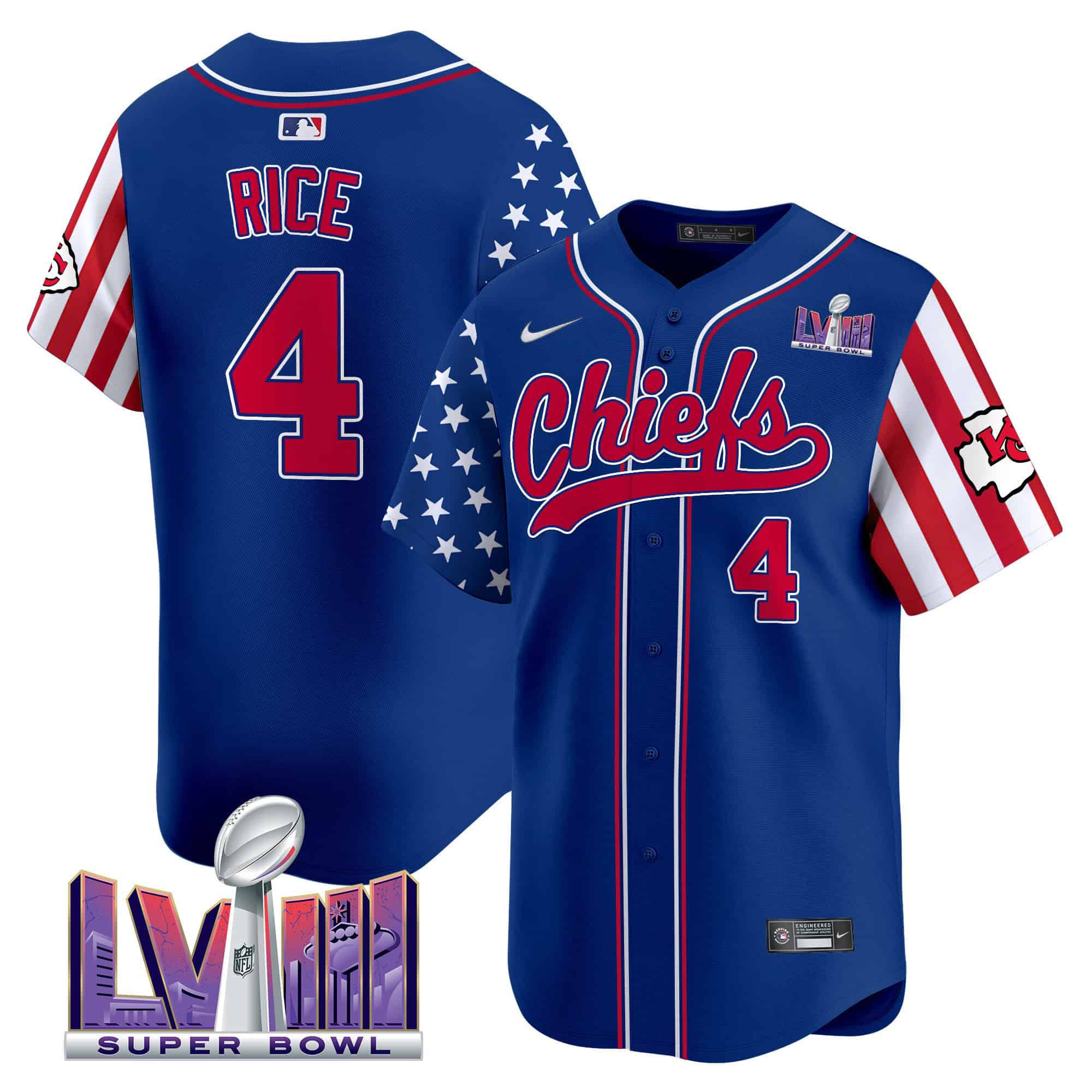 Men Kansas City Chiefs #4 Rice Blue 2024 Nike Independence Day Vapor Premier Limited NFL Jersey